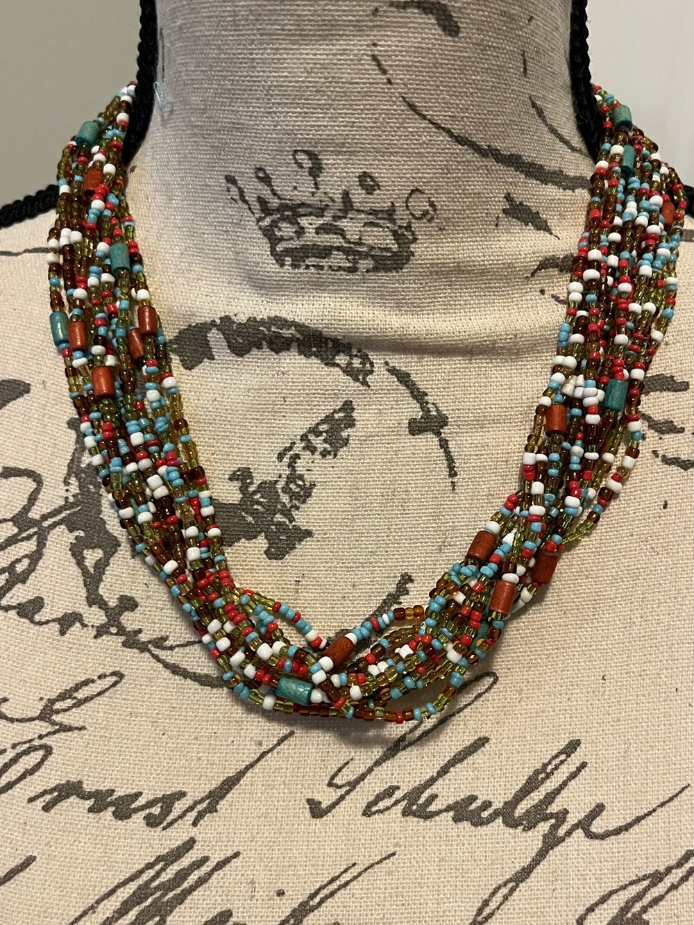 Vintage Multi Strand Seed Bead Necklace Southwestern Boho 20”